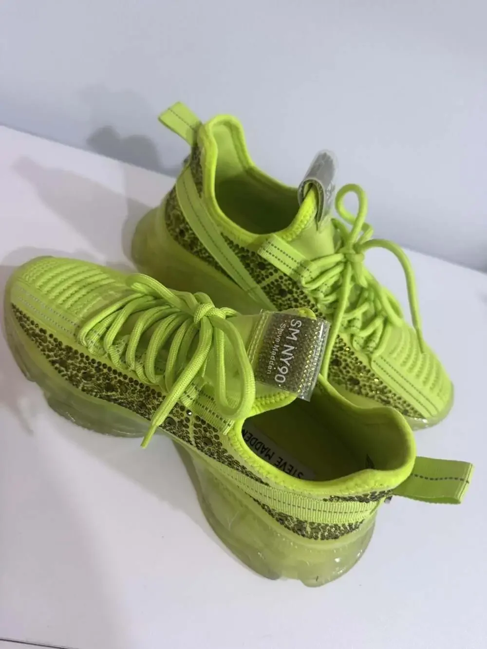 Steve Madden Maxima SM NY90 Rhinestone Neon Lime Green Sneakers